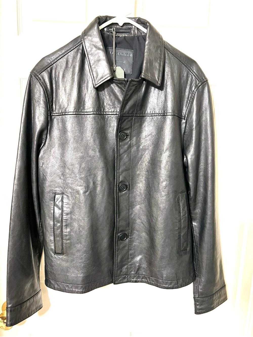 NEW $659 AllSaints Tona Men’s Sz M Black Slim Fit Supple Lambskin Leather Jacket - Picture 4 of 11
